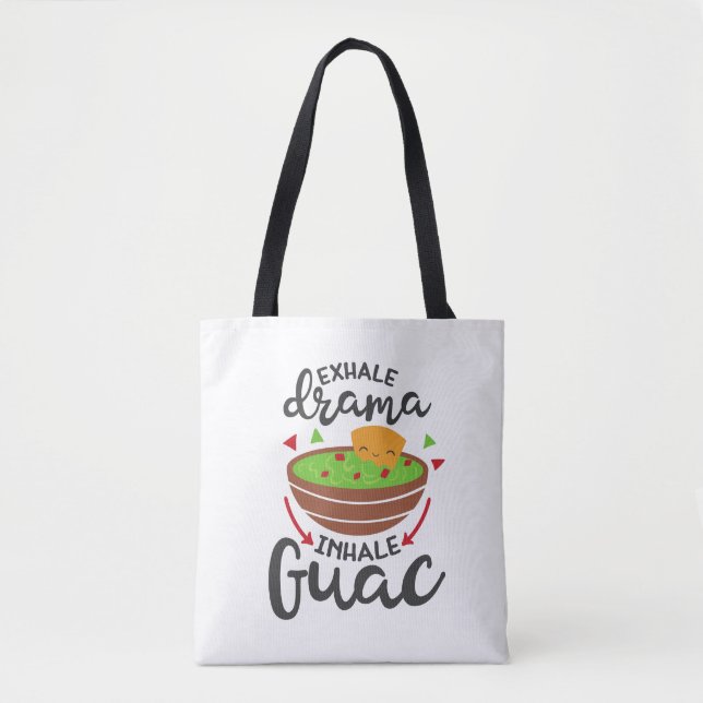Exhale Drama Inhale Guac Funny Fiesta Beach Tote Bag (Front)