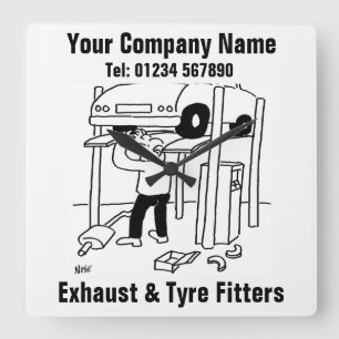 Exhaust & Tyre Fitters Square Wall Clock