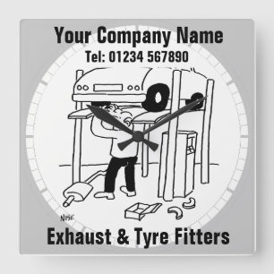 Exhaust & Tyre Fitters Square Wall Clock