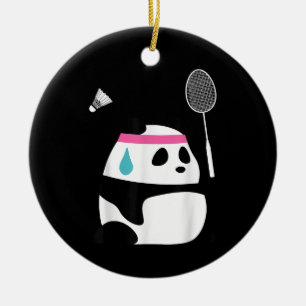 Exhausted badminton panda funny cute ceramic ornament