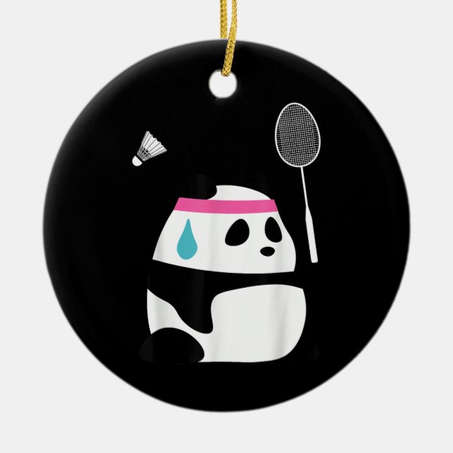 Exhausted badminton panda funny cute ceramic ornament (Front)
