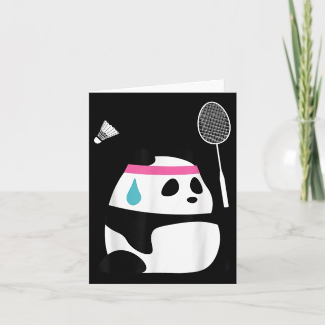 Exhausted Badminton Panda - Funny Cute Shuttle Ani Card (Front)