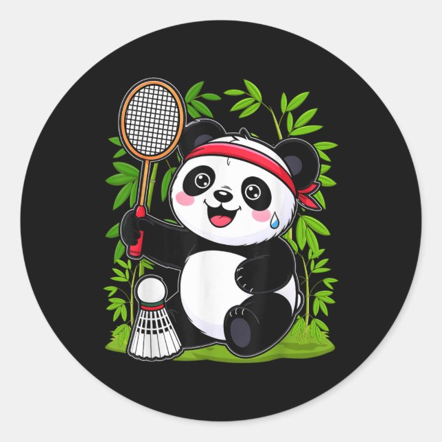 Exhausted Badminton Panda - Funny Cute Shuttle Ani Classic Round Sticker (Front)