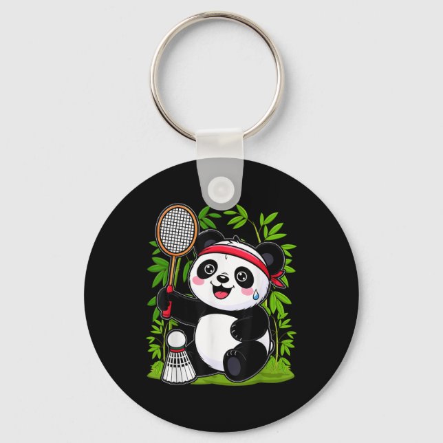 Exhausted Badminton Panda - Funny Cute Shuttle Ani Key Ring (Front)
