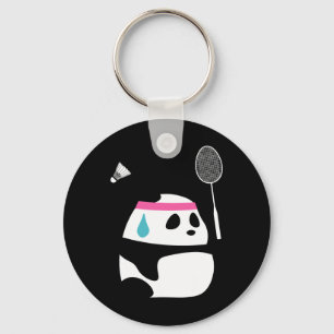 Exhausted Badminton Panda - Funny Cute Shuttle Ani Key Ring