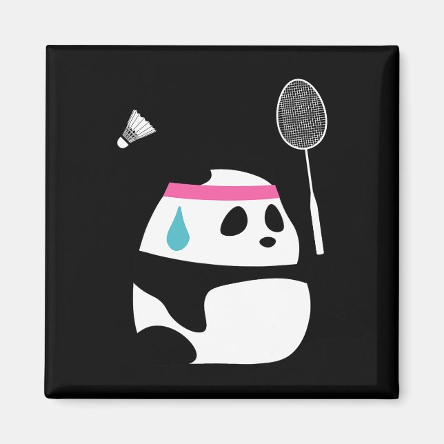 Exhausted Badminton Panda - Funny Cute Shuttle Ani Magnet (Front)