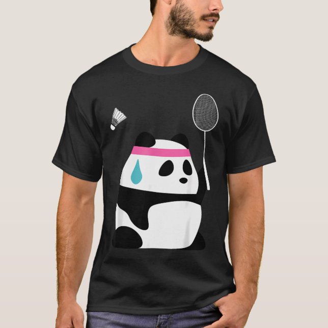 Exhausted Badminton Panda - Funny Cute T-Shirt (Front)