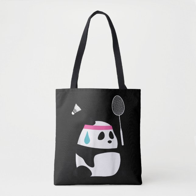 Exhausted badminton panda funny cute tote bag (Front)
