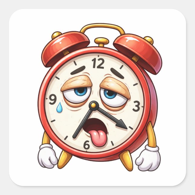 Exhausted Cartoon Alarm Clock Sticker (Front)