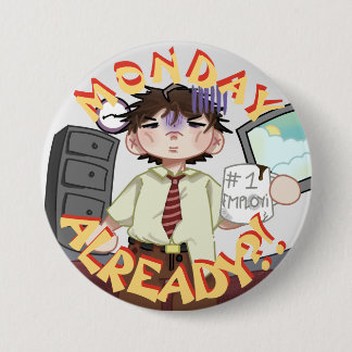 Exhausted Chibi Character, Office Themed Button