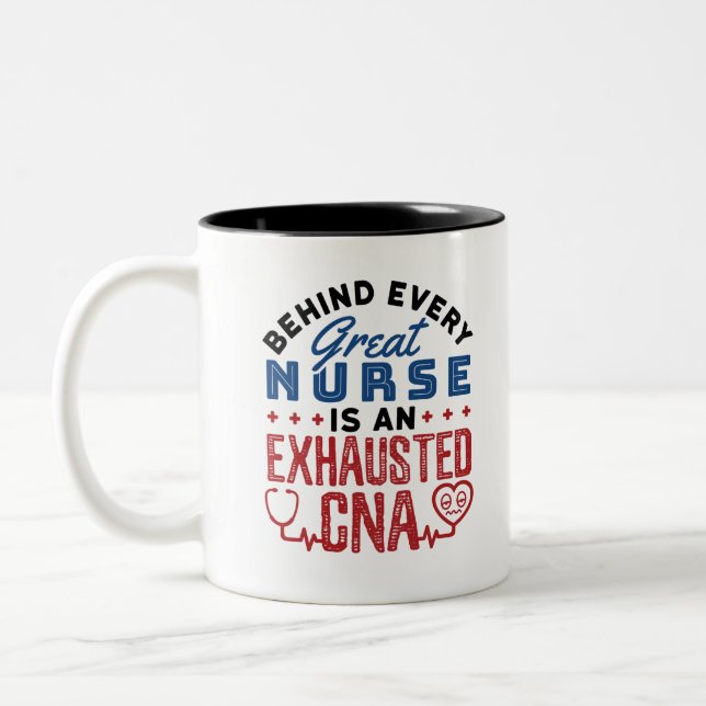 Exhausted CNA Certified Nursing Assistant Two-Tone Coffee Mug (Left)