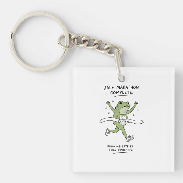 Exhausted Frog Half Marathon Finisher Funny Runnin Key Ring (Front)