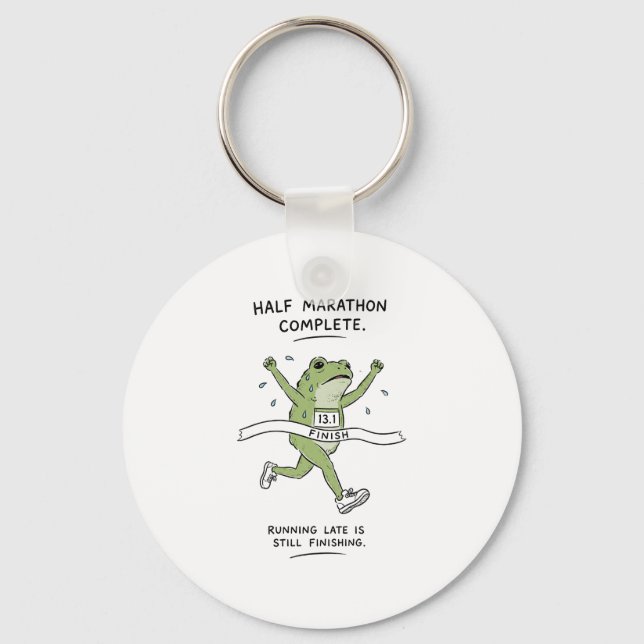 Exhausted Frog Half Marathon Finisher Funny Runnin Key Ring (Front)