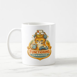 Exhausted Gamer Cat King Funny Coffee Gaming Art Mug