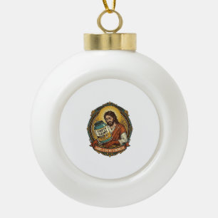 Exhausted Jesus Empty Protein Powder Tub Gym Humou Ceramic Ball Christmas Ornament