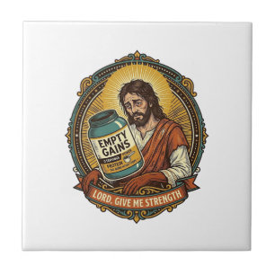 Exhausted Jesus Empty Protein Powder Tub Gym Humou Ceramic Tile