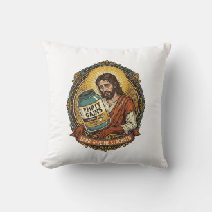 Exhausted Jesus Empty Protein Powder Tub Gym Humou Cushion