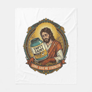 Exhausted Jesus Empty Protein Powder Tub Gym Humou Fleece Blanket