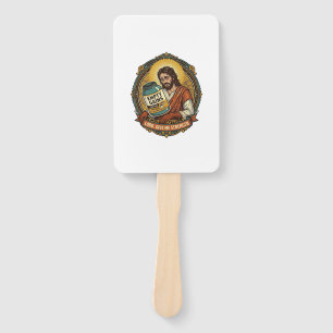 Exhausted Jesus Empty Protein Powder Tub Gym Humou Hand Fan