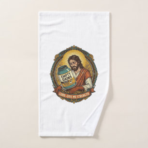 Exhausted Jesus Empty Protein Powder Tub Gym Humou Hand Towel
