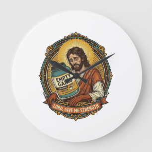 Exhausted Jesus Empty Protein Powder Tub Gym Humou Large Clock
