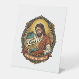 Exhausted Jesus Empty Protein Powder Tub Gym Humou Pedestal Sign