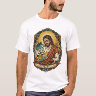 Exhausted Jesus Empty Protein Powder Tub Gym Humou T-Shirt