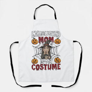 Exhausted Mum Is Costume Halloween Witch Coffee Pu Apron