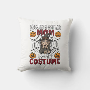 Exhausted Mum Is Costume Halloween Witch Coffee Pu Cushion