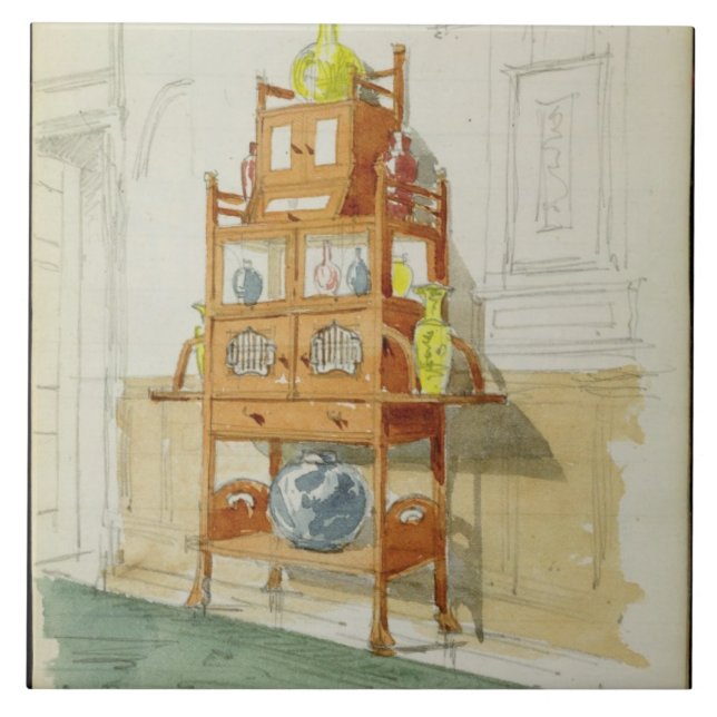 Exhibition Cabinet, c.1860s-70s (w/c & pencil on p Ceramic Tile (Front)