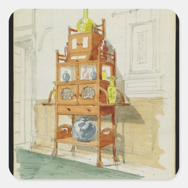 Exhibition Cabinet, c.1860s-70s (w/c & pencil on p Square Sticker (Front)