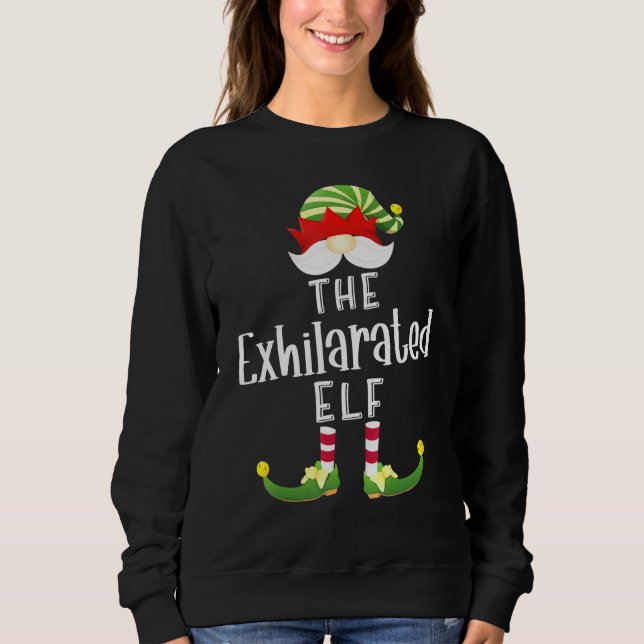 Exhilarated Elf Group Christmas Pajama Party Sweatshirt (Front)