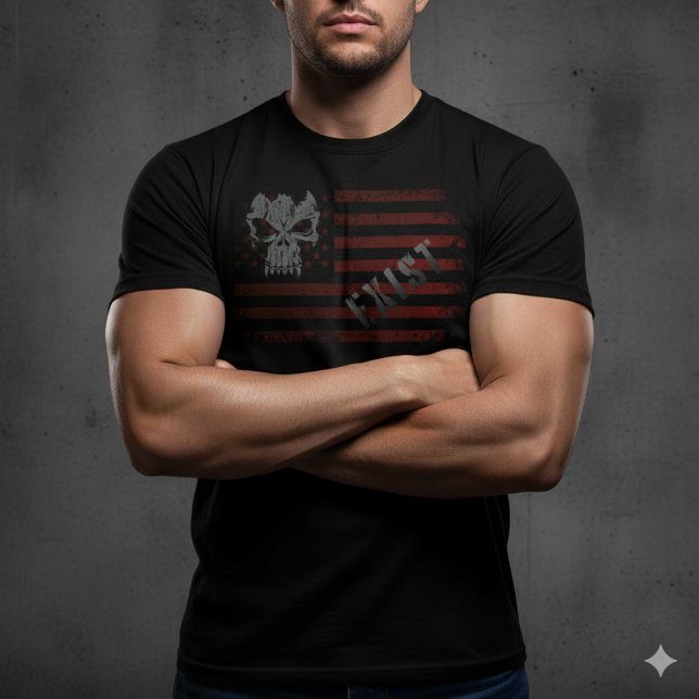 EXIST Skull Distressed American Flag Patriotic Tee (Creator Uploaded)