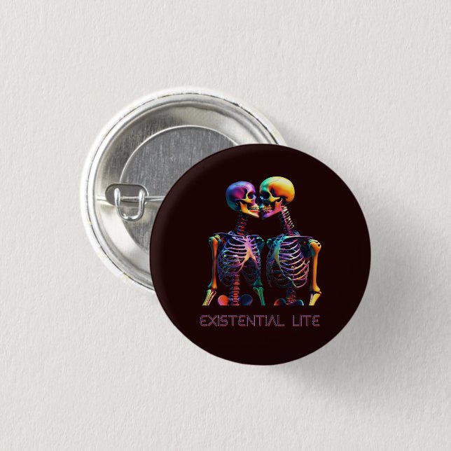 EXISTENTIAL LITE Kissing Skeleton Pin Button Badge (Front & Back)