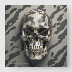 EXISTENTIAL LITE Memento Mori Camo Skull Square Wall Clock