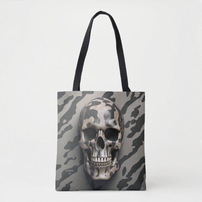 EXISTENTIAL LITE Memento Mori Camo Skull Tote Bag (Front)
