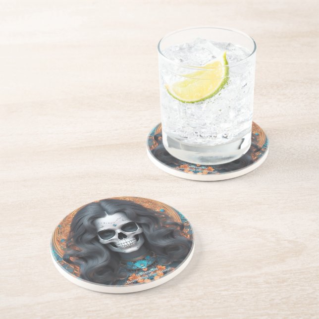 EXISTENTIAL LITE Memento Mori Femme Skull Round Coaster (Side)