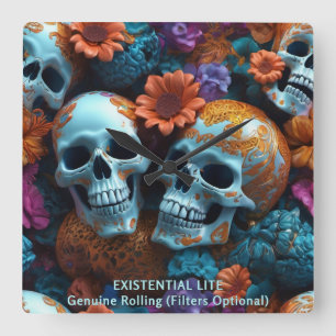 EXISTENTIAL LITE Memento Mori Lovers Skulls Square Wall Clock