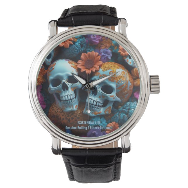 EXISTENTIAL LITE Memento Mori Lovers Skulls  Watch (Front)