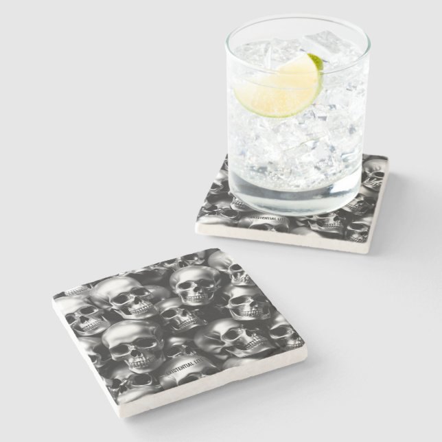 EXISTENTIAL LITE Silver Skulls Watch Stone Coaster (Side)