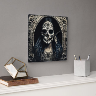 EXISTENTIAL LITE Vintage Femme Skull Portrait 4 Square Wall Clock