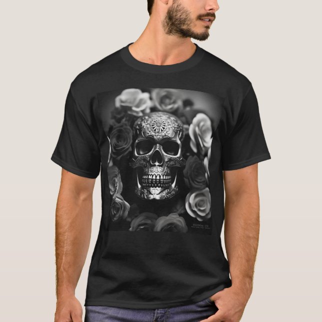 EXISTENTIAL LITE Wreath Skull B/W T-Shirt (Front)