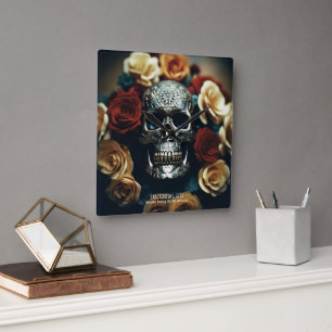 EXISTENTIAL LITE Wreath Skull Wall Clock