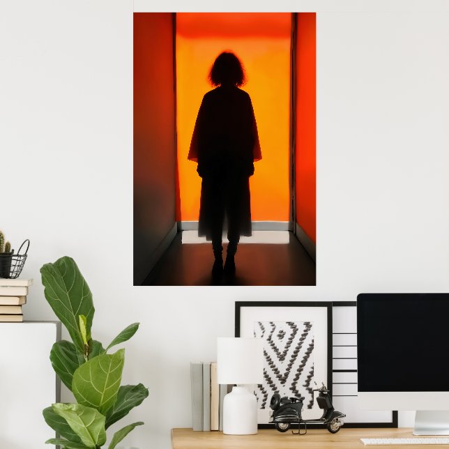 Exit in Orange – Bold Silhouette Wall Art (Home Office)