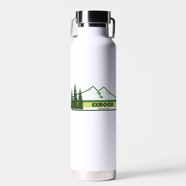 Exmoor National Park Green Stripes Water Bottle (Front)