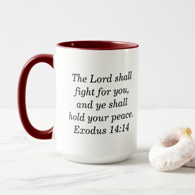 Exodus 14:14 Scripture Maroon Two-Tone Coffee Mug (With Donut)