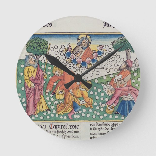 Exodus 16 13-22 God provides quail and manna to th Round Clock (Front)