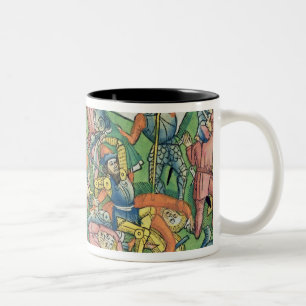Exodus 17 8-15 Aaron and Hur support Moses' hands Two-Tone Coffee Mug