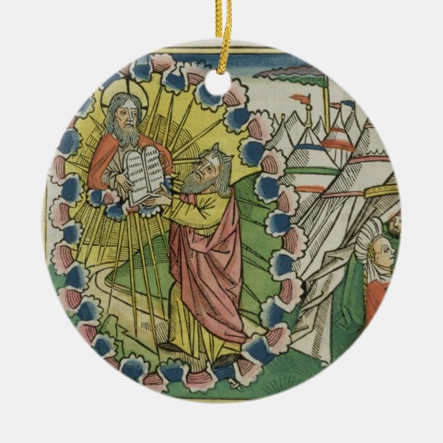 Exodus 20 1-5 Moses receiving the Ten Commandments Ceramic Ornament (Front)
