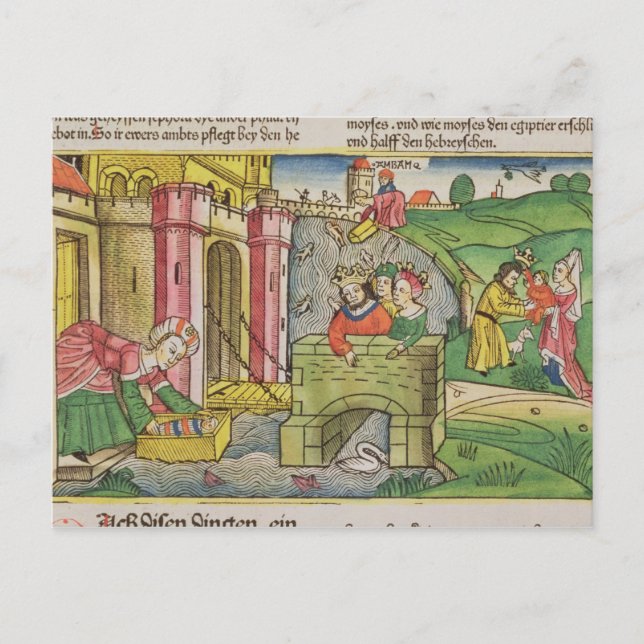 Exodus 2 1-6 Moses being floated down the Nile and Postcard (Front)